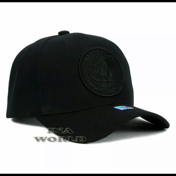 MEXICAN Hat MEXICO Federal Logo Embroidered Curved Bill Baseball Cap-Black/Black - Picture 2 of 6